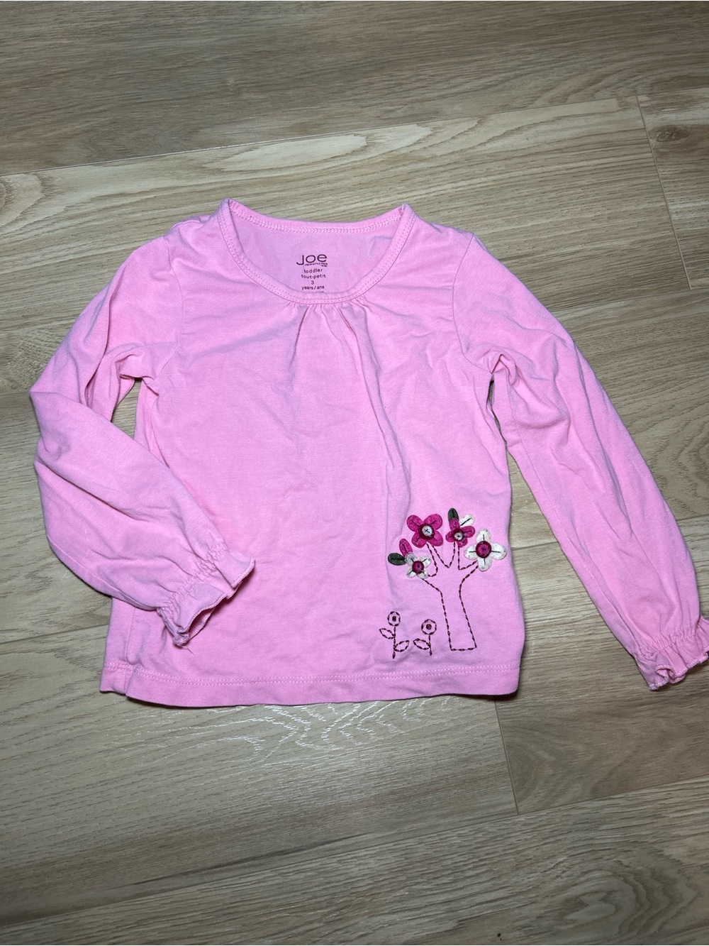 Joe Fresh Light Pink Long-Sleeve Floral Embroidered Tee